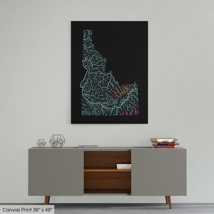 Idaho - River basin map, pastel colours - Wall Art