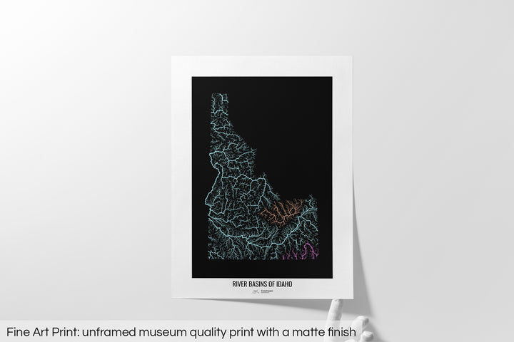 Idaho - River basin map, pastel colours - Wall Art