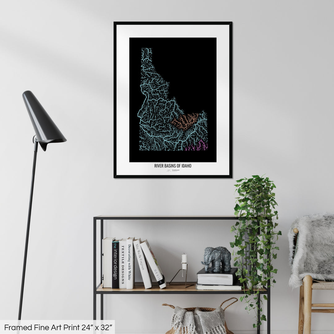 Idaho - River basin map, pastel colours - Wall Art