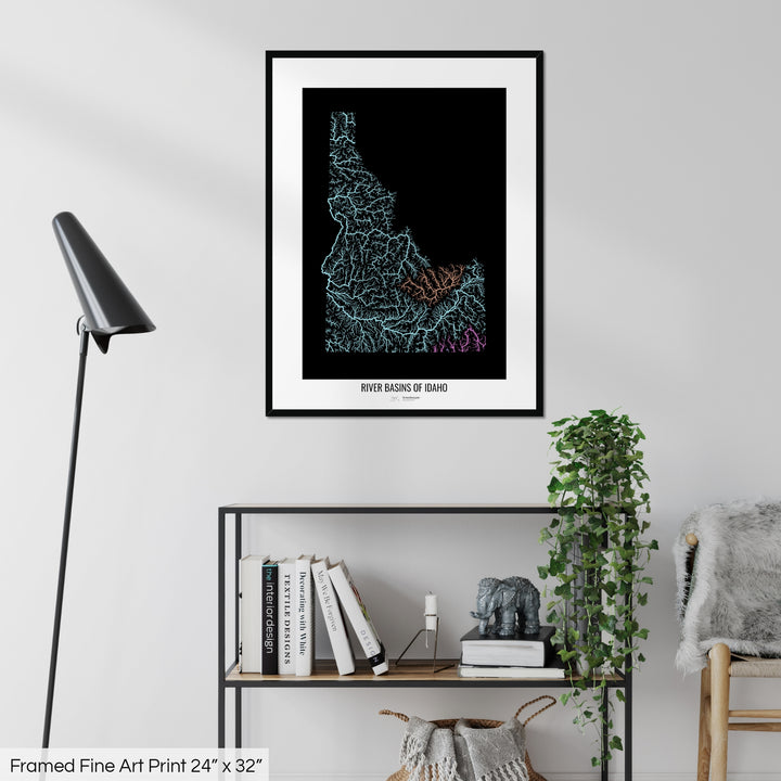Idaho - River basin map, pastel colours - Wall Art