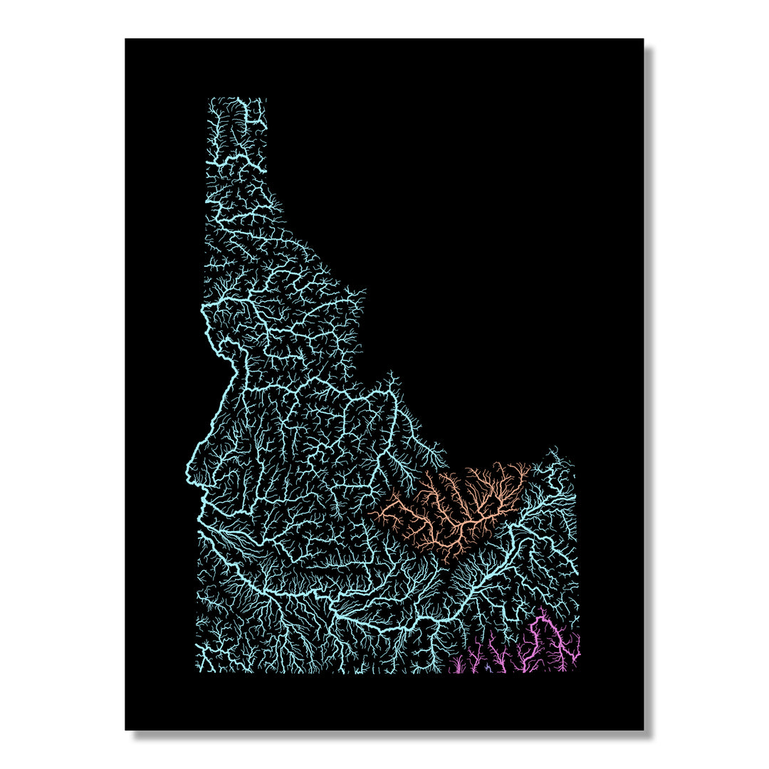 Idaho - River basin map, pastel colours - Wall Art