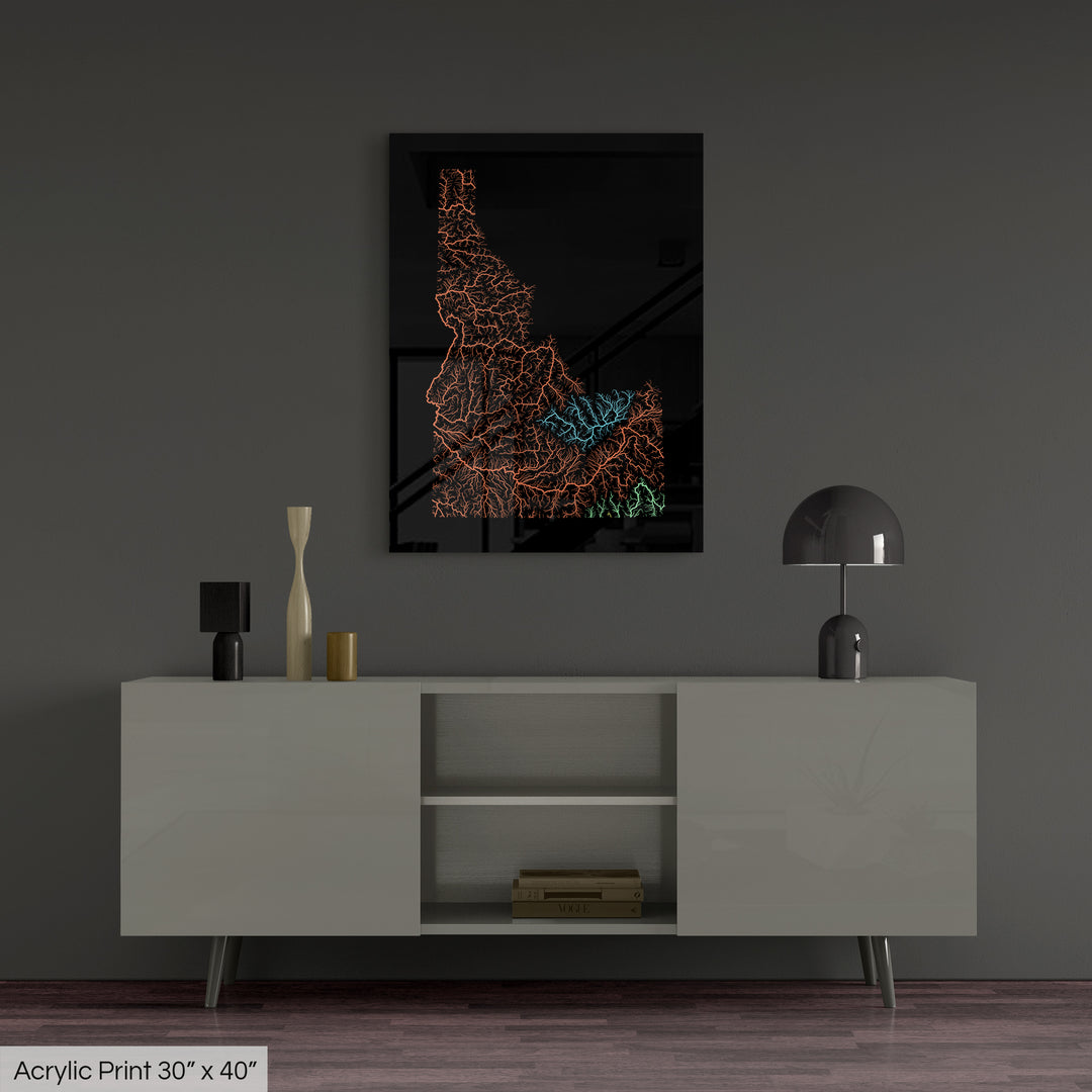 Idaho - River basin map, rainbow colours - Wall Art