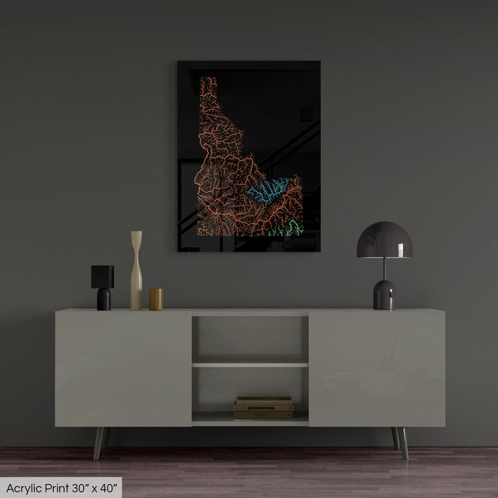 Idaho - River basin map, rainbow colours - Wall Art