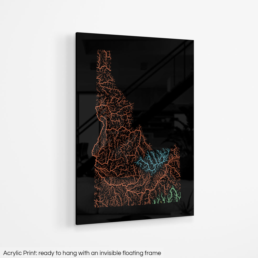 Idaho - River basin map, rainbow colours - Wall Art