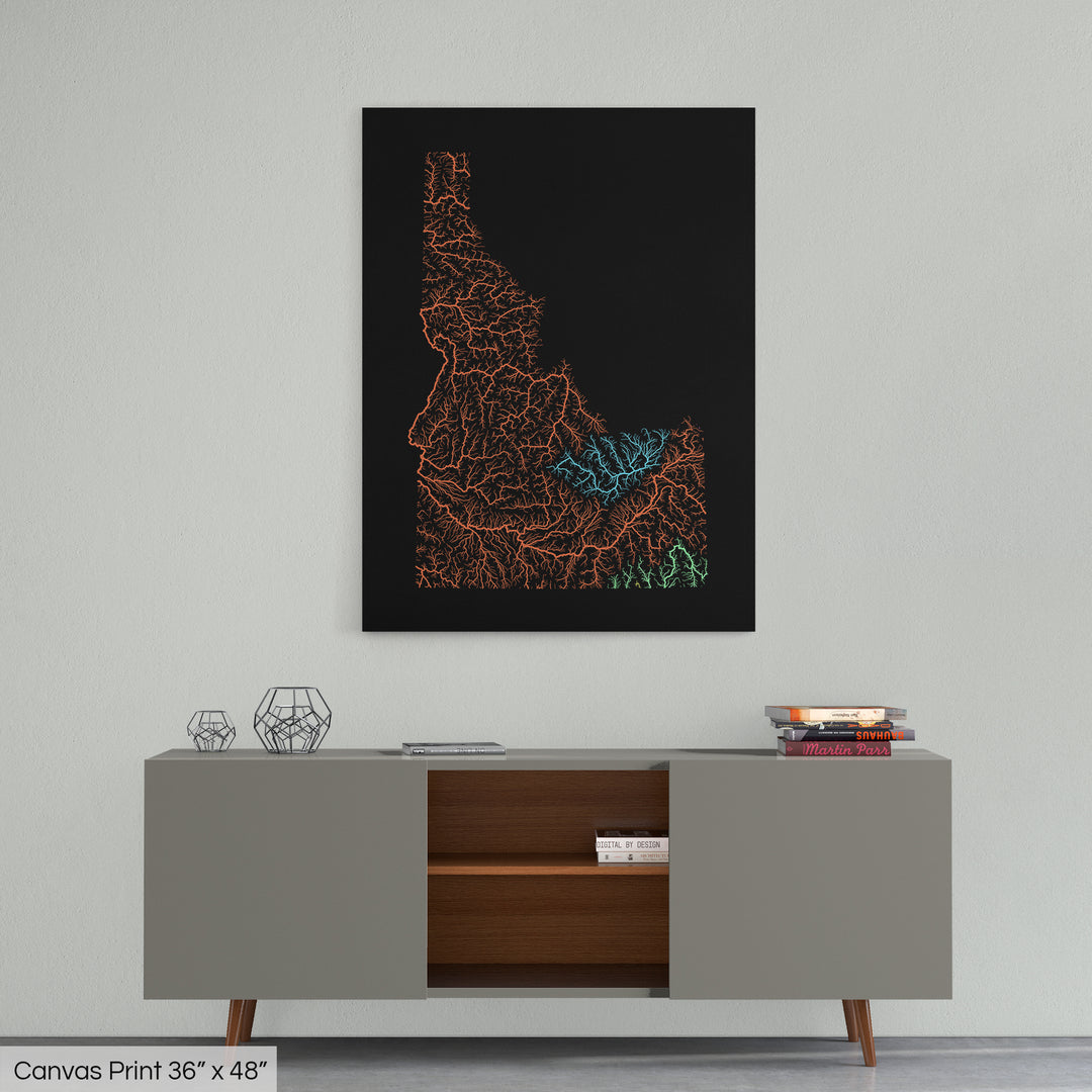 Idaho - River basin map, rainbow colours - Wall Art