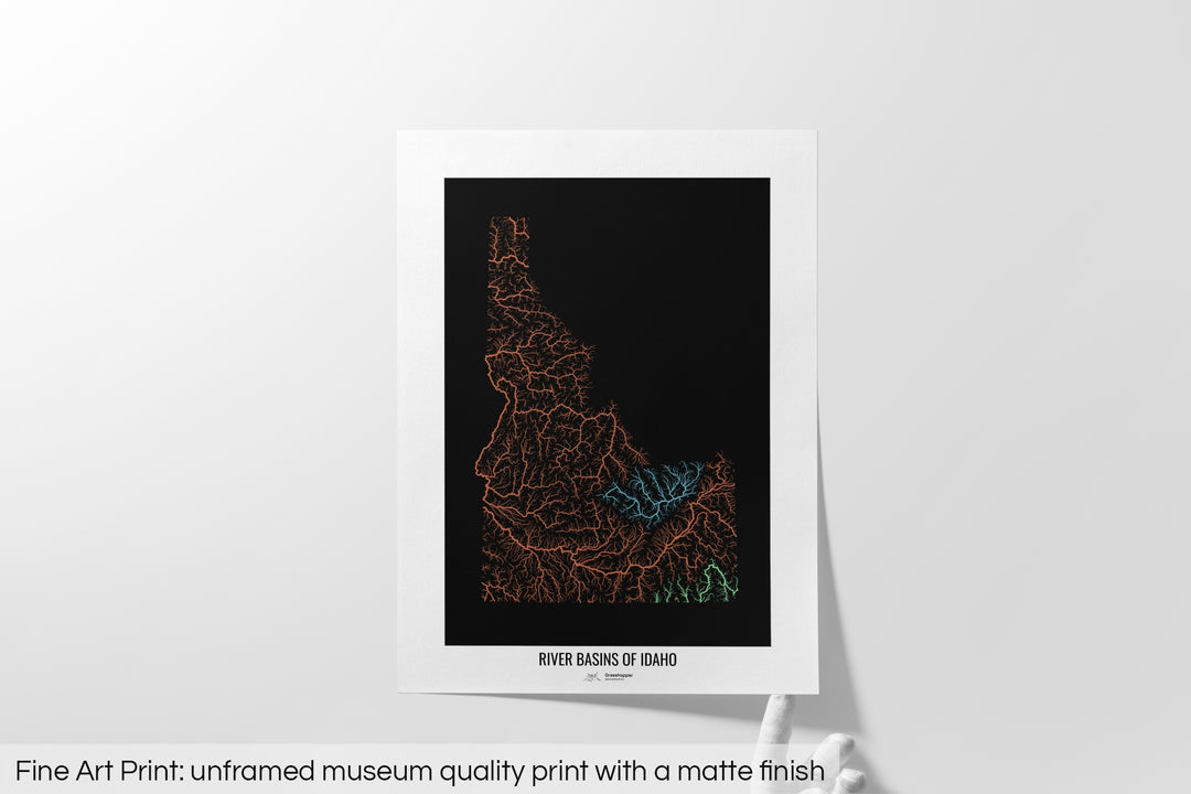 Idaho - River basin map, rainbow colours - Wall Art