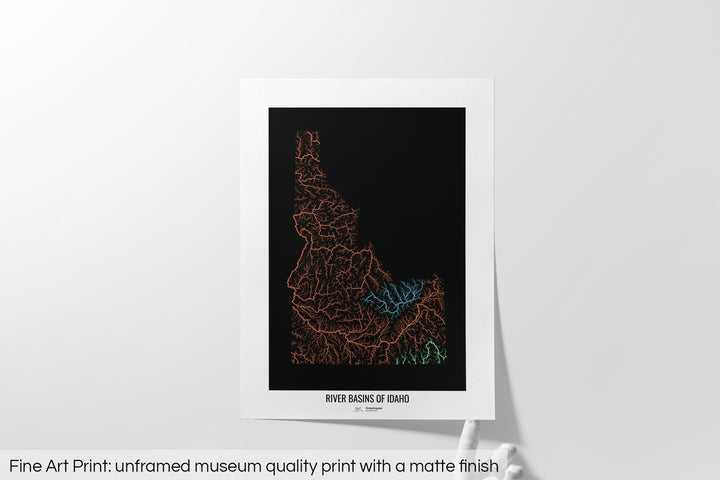 Idaho - River basin map, rainbow colours - Wall Art