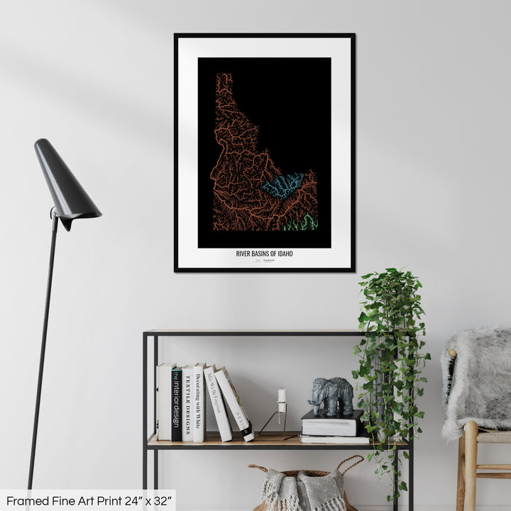 Idaho - River basin map, rainbow colours - Wall Art