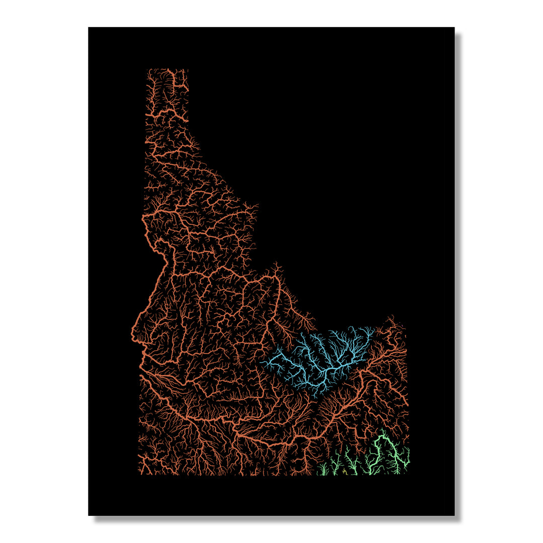Idaho - River basin map, rainbow colours - Wall Art