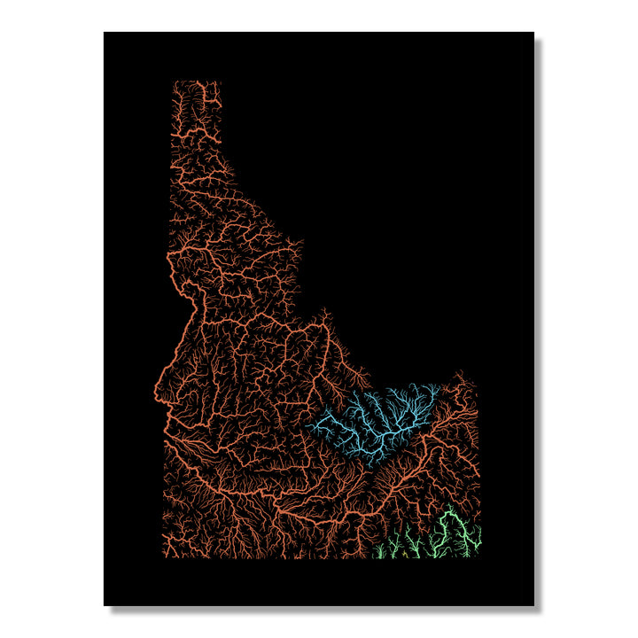 Idaho - River basin map, rainbow colours - Wall Art