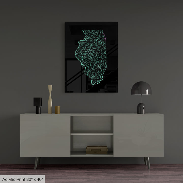 Illinois - River basin map, pastel colours - Wall Art