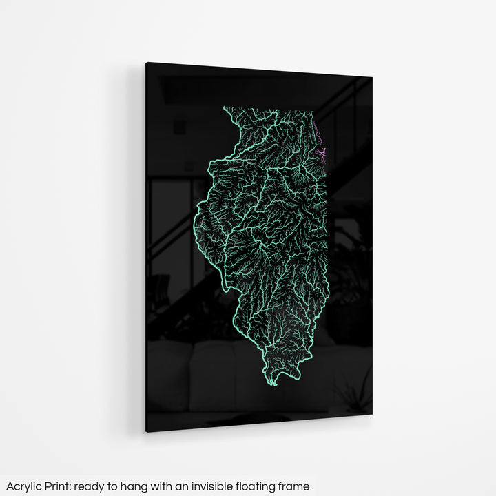Illinois - River basin map, pastel colours - Wall Art