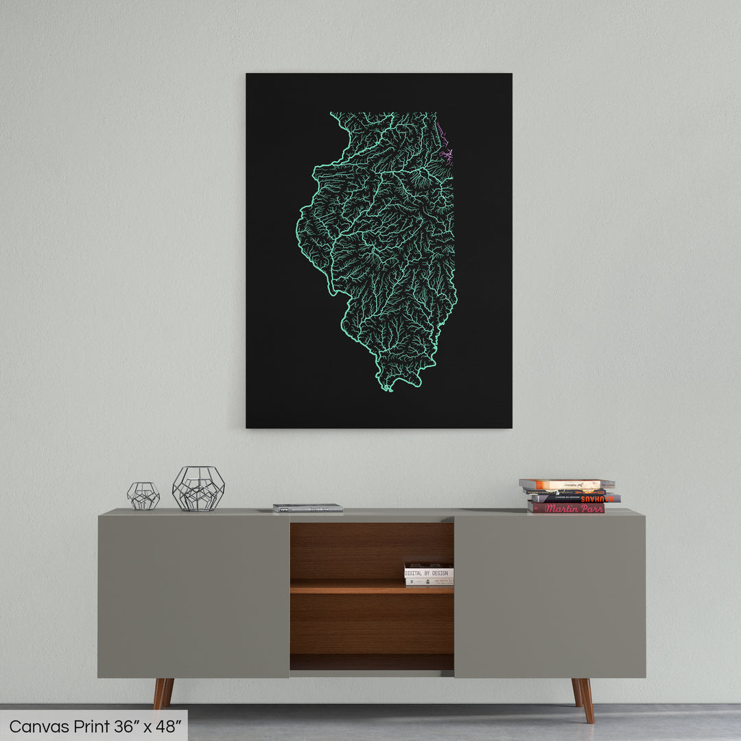 Illinois - River basin map, pastel colours - Wall Art