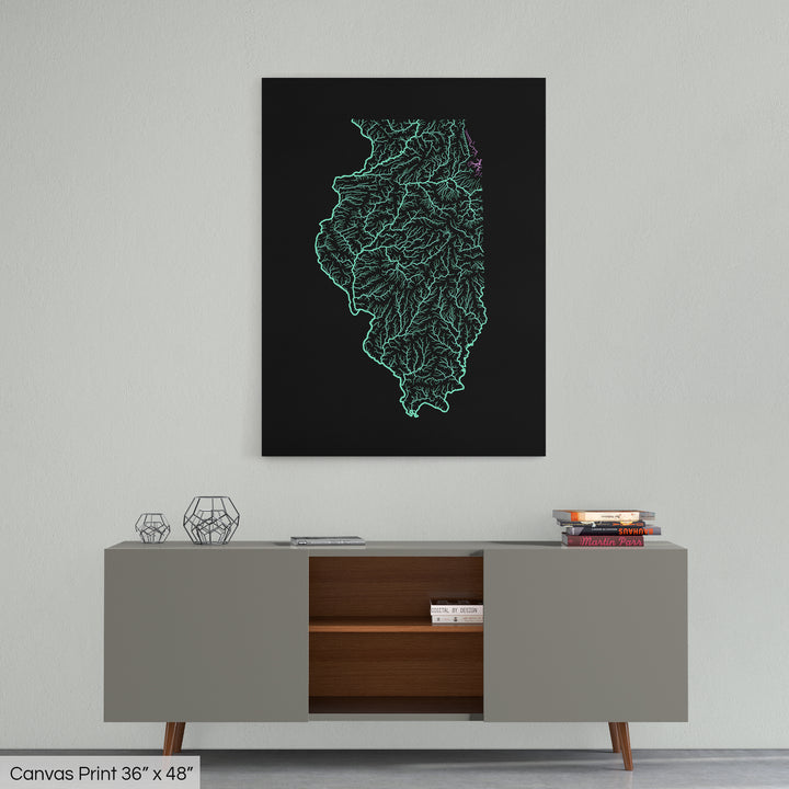 Illinois - River basin map, pastel colours - Wall Art