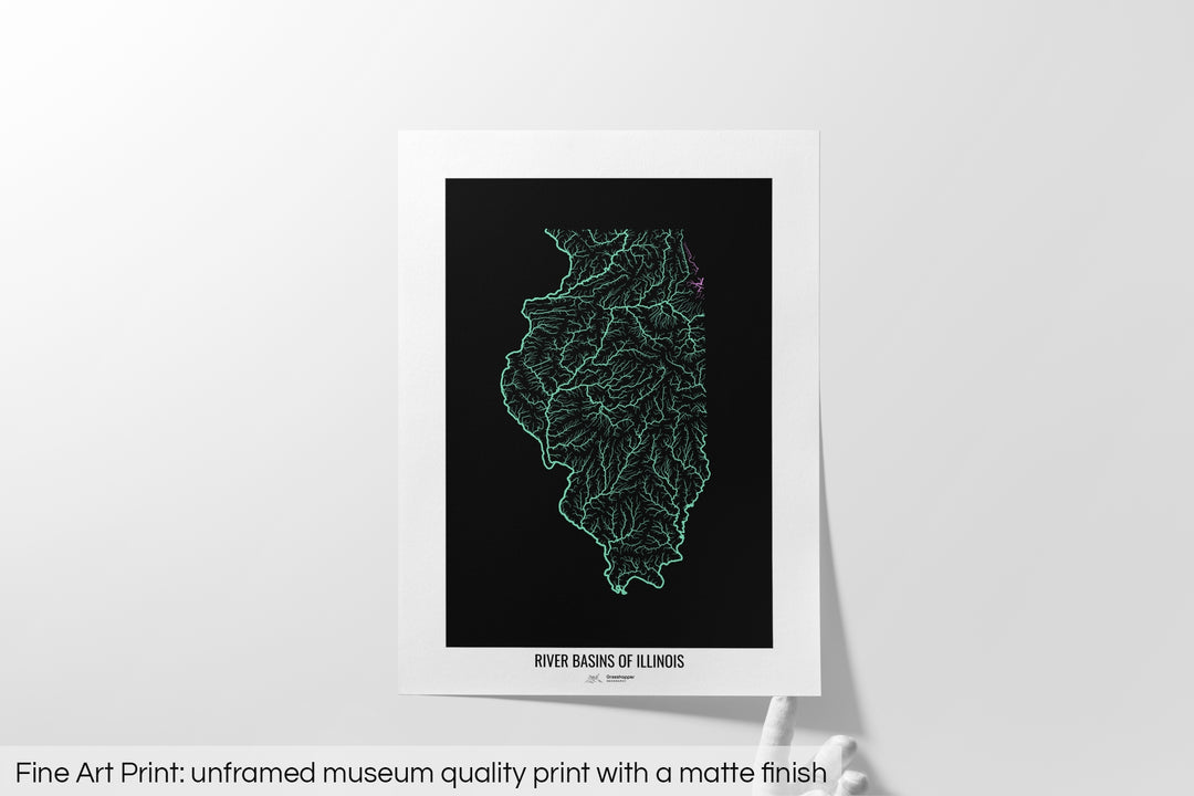 Illinois - River basin map, pastel colours - Wall Art
