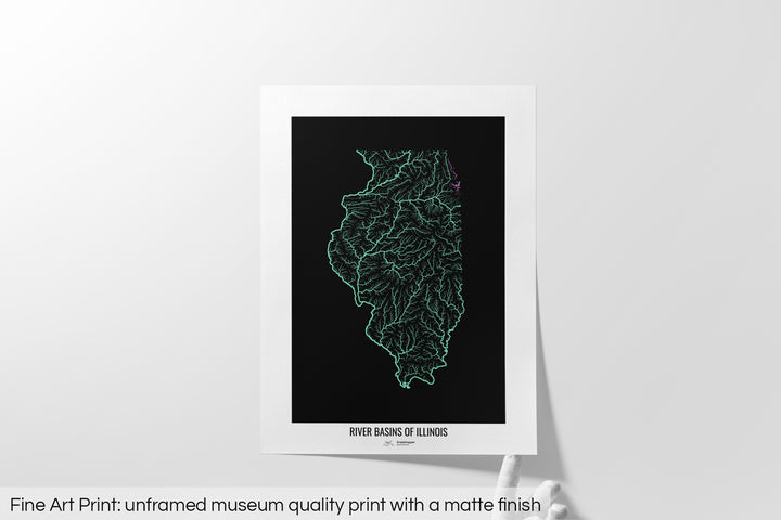 Illinois - River basin map, pastel colours - Wall Art