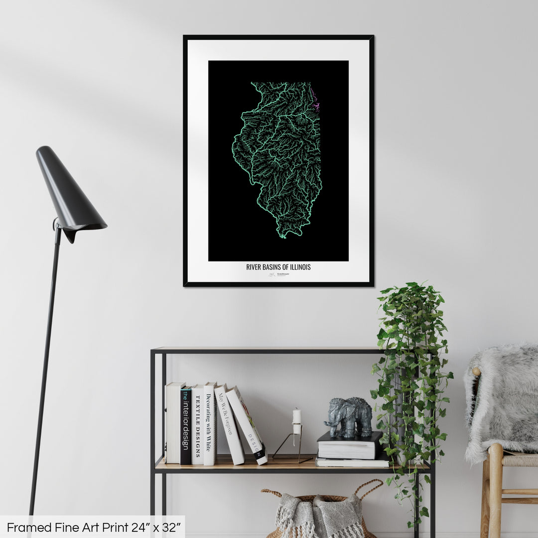 Illinois - River basin map, pastel colours - Wall Art