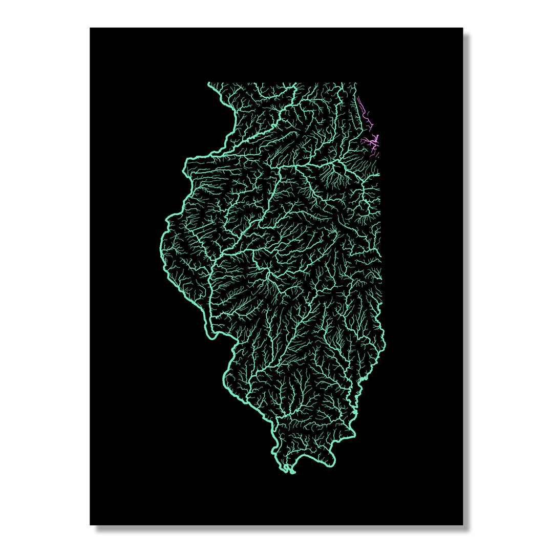 Illinois - River basin map, pastel colours - Wall Art