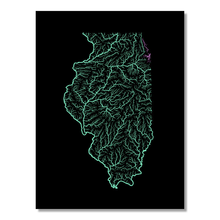 Illinois - River basin map, pastel colours - Wall Art