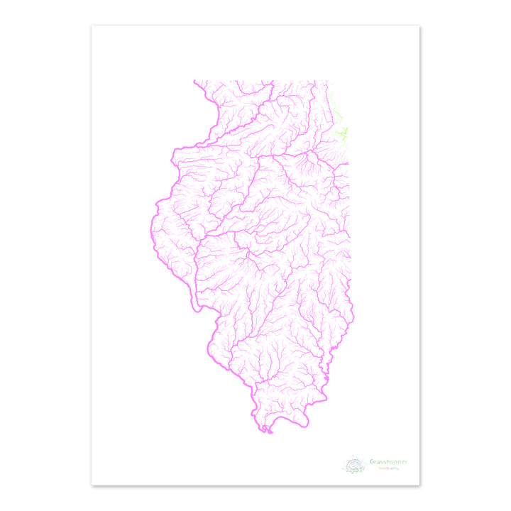 Illinois - Mapa da bacia hidrográfica, pastel sobre branco - Impressão de belas artes