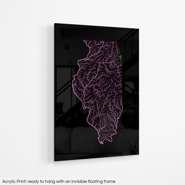 Illinois - River basin map, rainbow colours - Wall Art