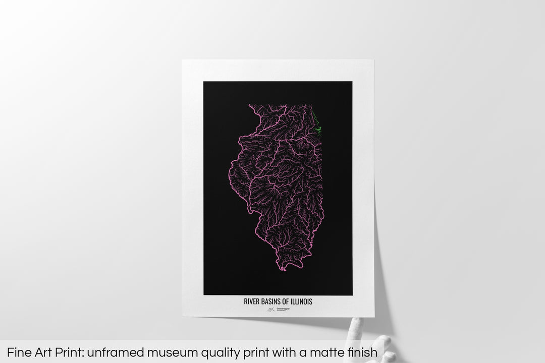Illinois - River basin map, rainbow colours - Wall Art