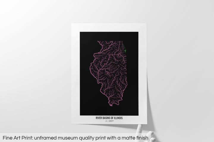 Illinois - River basin map, rainbow colours - Wall Art
