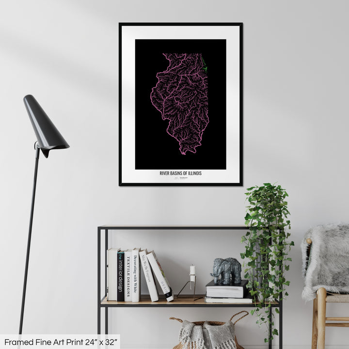 Illinois - River basin map, rainbow colours - Wall Art