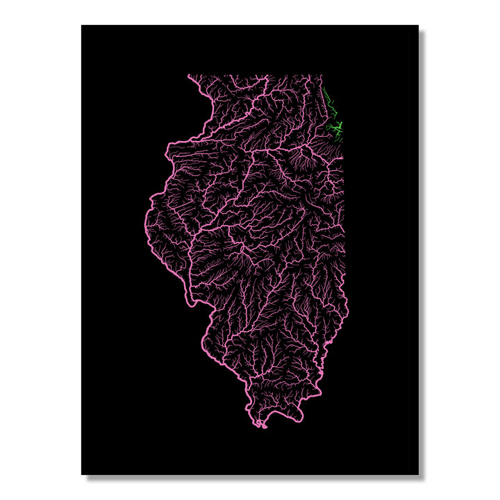 Illinois - River basin map, rainbow colours - Wall Art