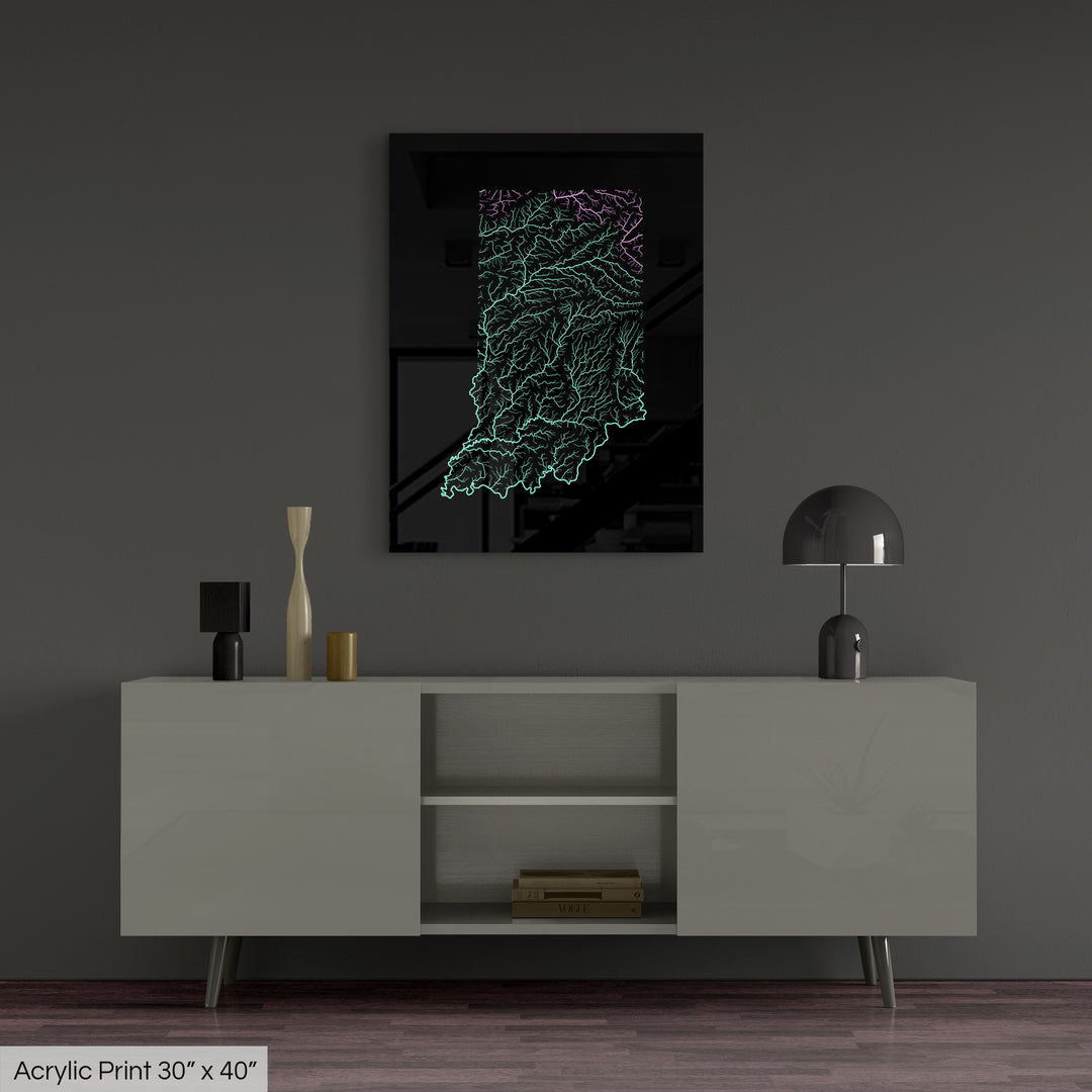 Indiana - River basin map, pastel colours - Wall Art