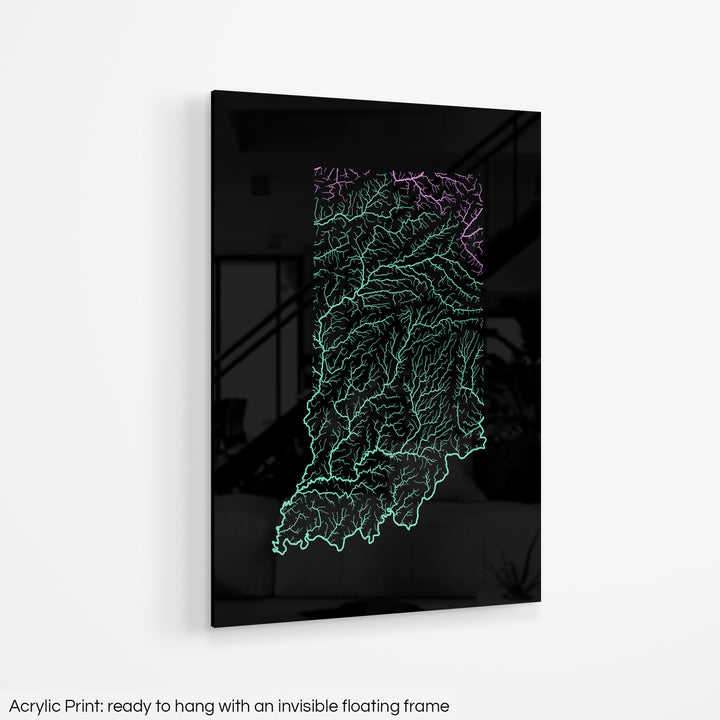 Indiana - River basin map, pastel colours - Wall Art