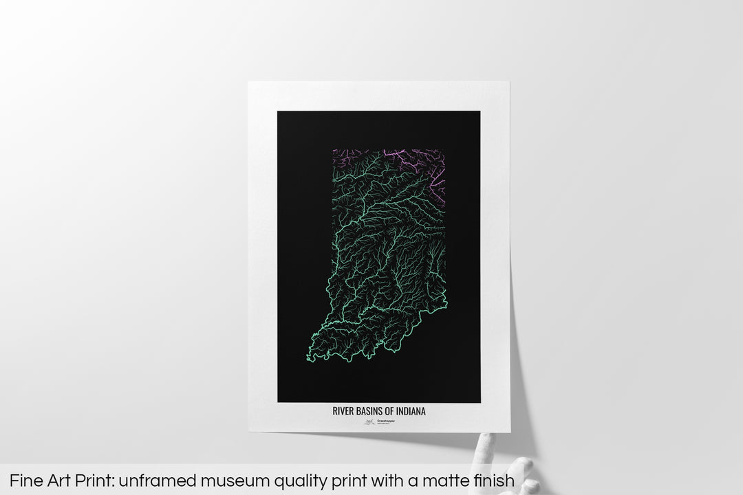 Indiana - River basin map, pastel colours - Wall Art
