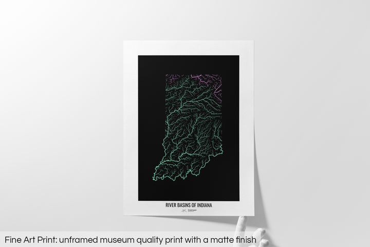 Indiana - River basin map, pastel colours - Wall Art