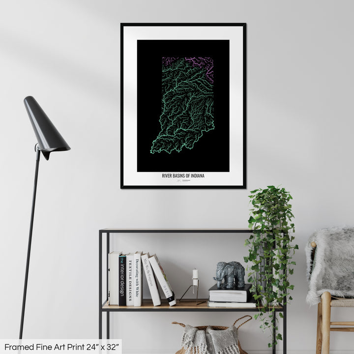 Indiana - River basin map, pastel colours - Wall Art