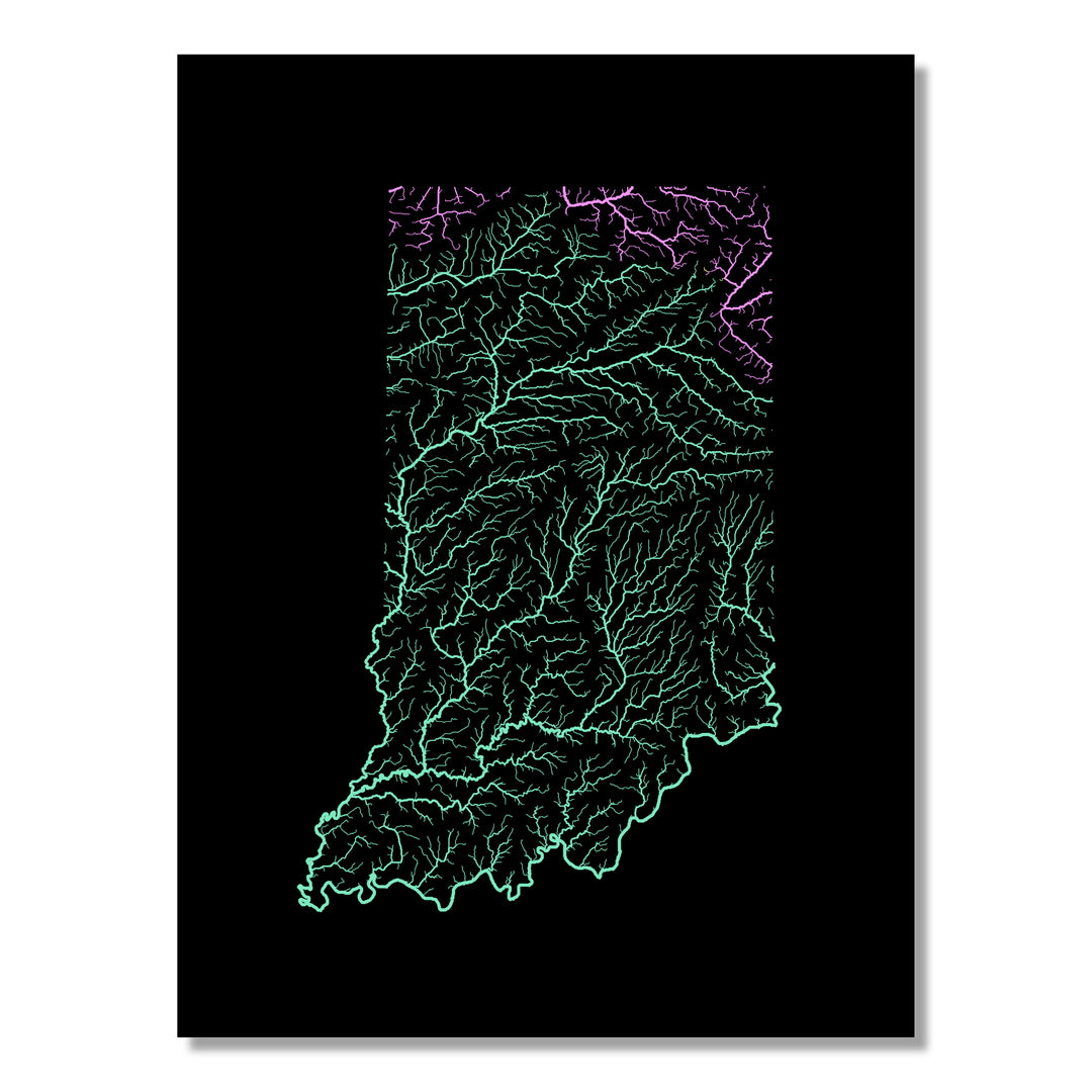 Indiana - River basin map, pastel colours - Wall Art