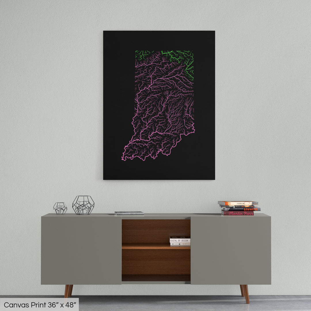 Indiana - River basin map, rainbow colours - Wall Art