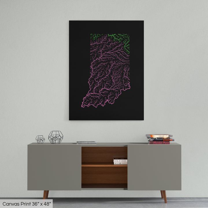 Indiana - River basin map, rainbow colours - Wall Art
