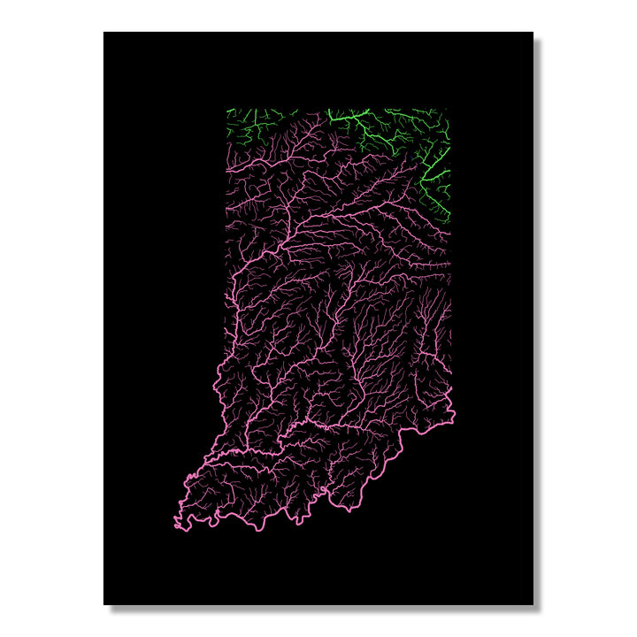 Indiana - River basin map, rainbow colours - Wall Art