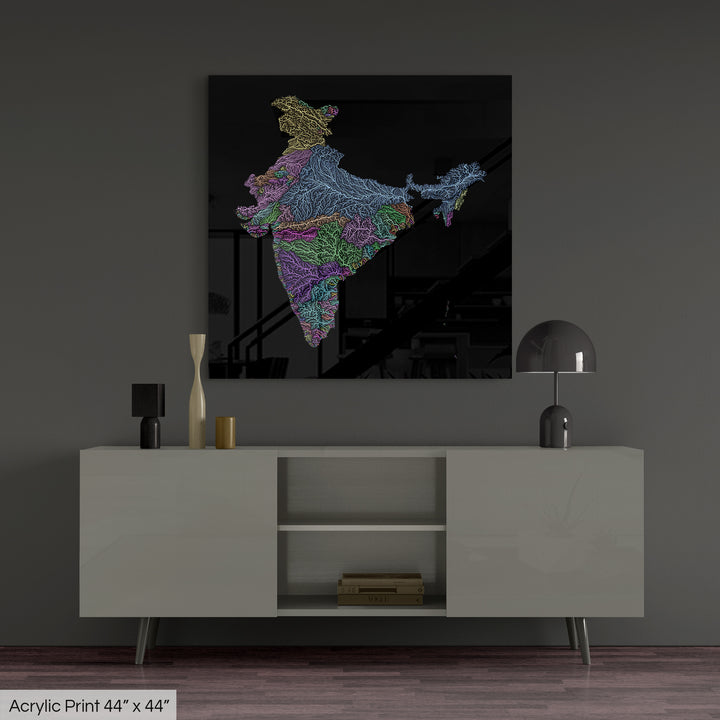 India - River basin map, pastel colours - Wall Art
