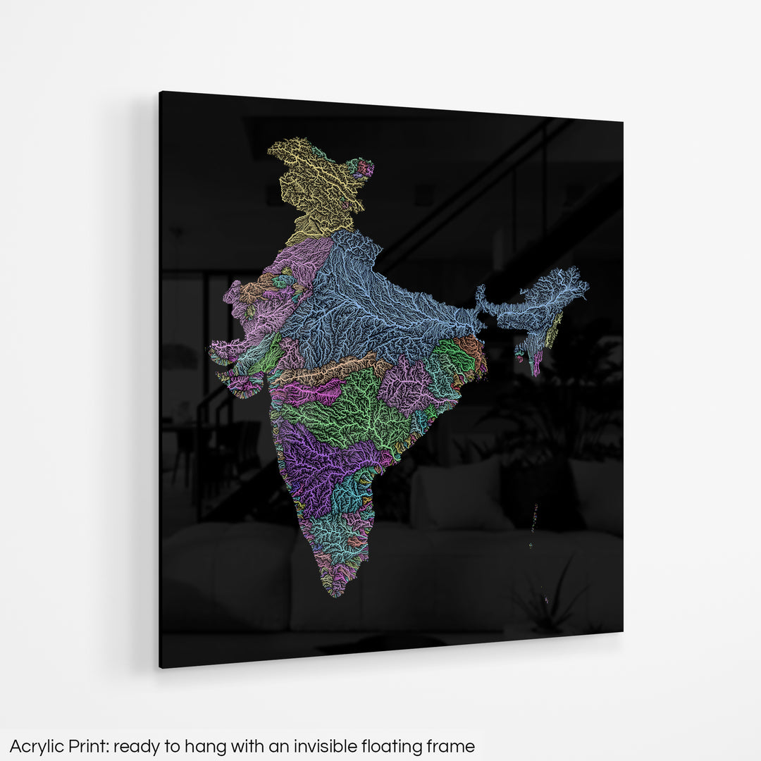 India - River basin map, pastel colours - Wall Art