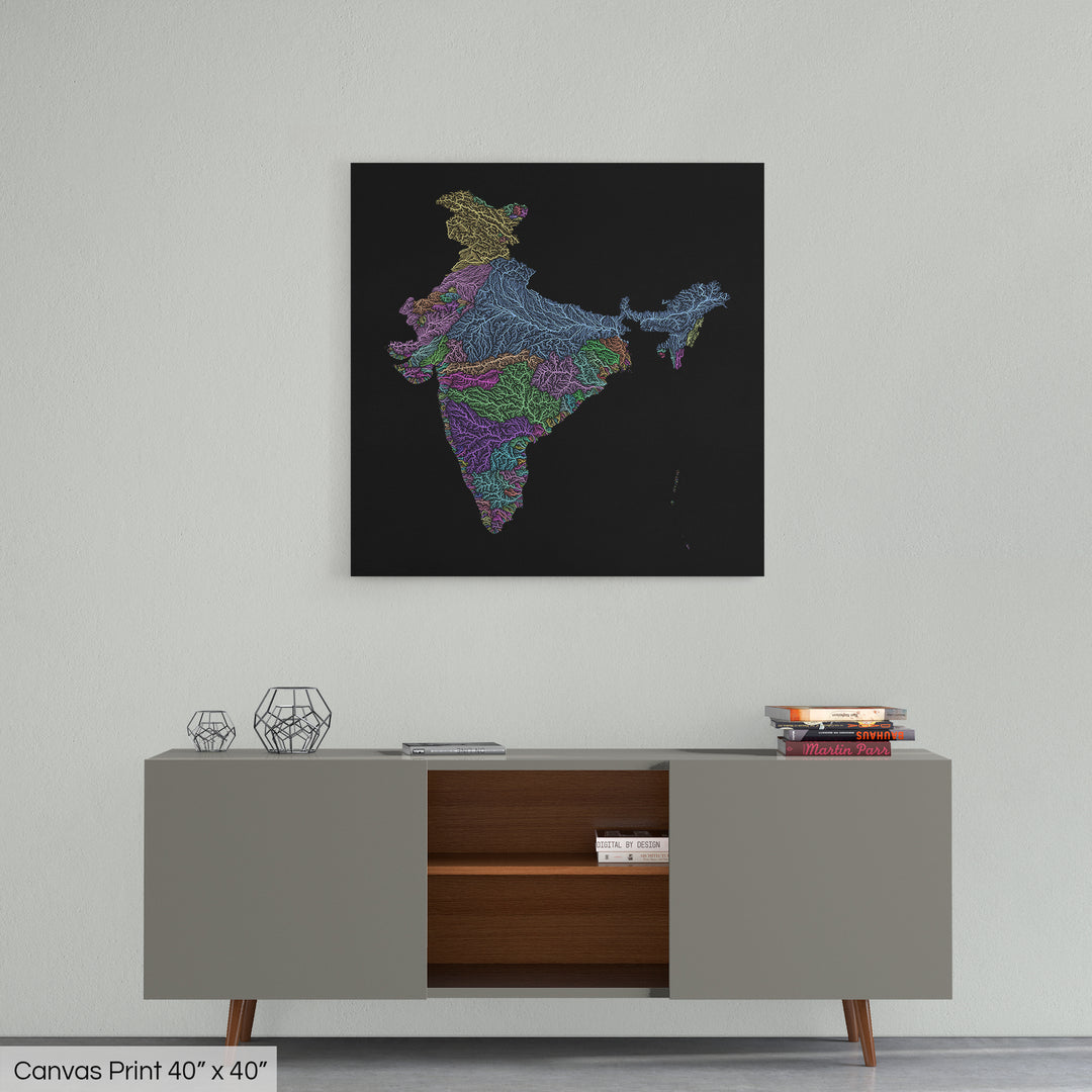 India - River basin map, pastel colours - Wall Art