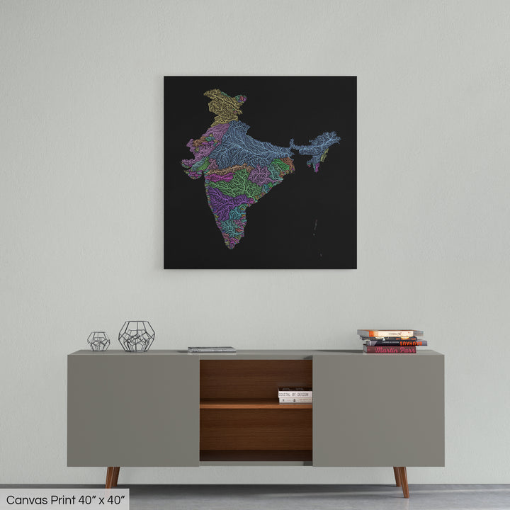 India - River basin map, pastel colours - Wall Art