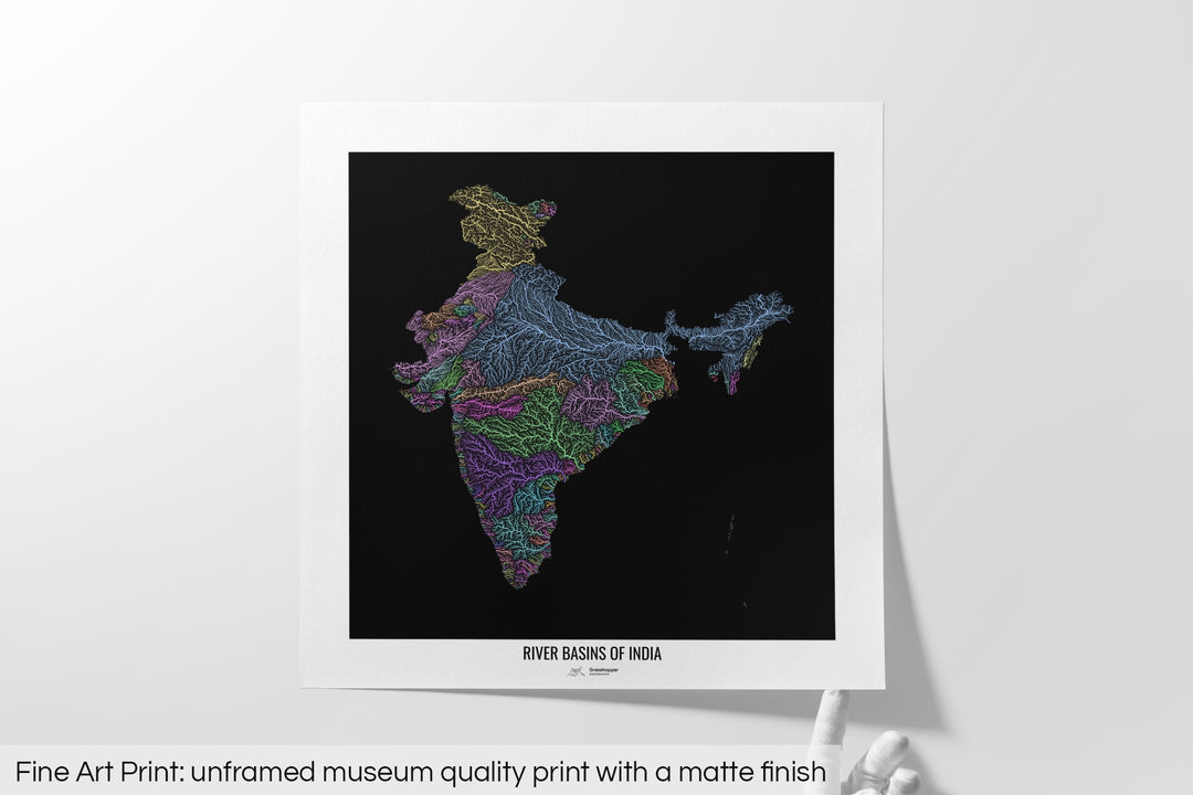 India - River basin map, pastel colours - Wall Art