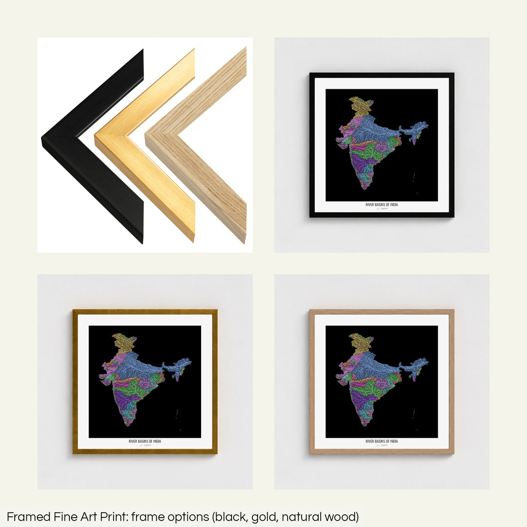 India - River basin map, pastel colours - Wall Art