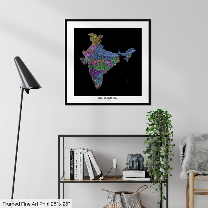 India - River basin map, pastel colours - Wall Art