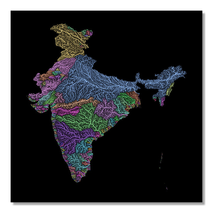 India - River basin map, pastel colours - Wall Art