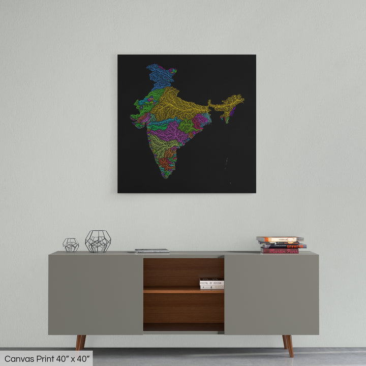 India - River basin map, rainbow colours - Wall Art