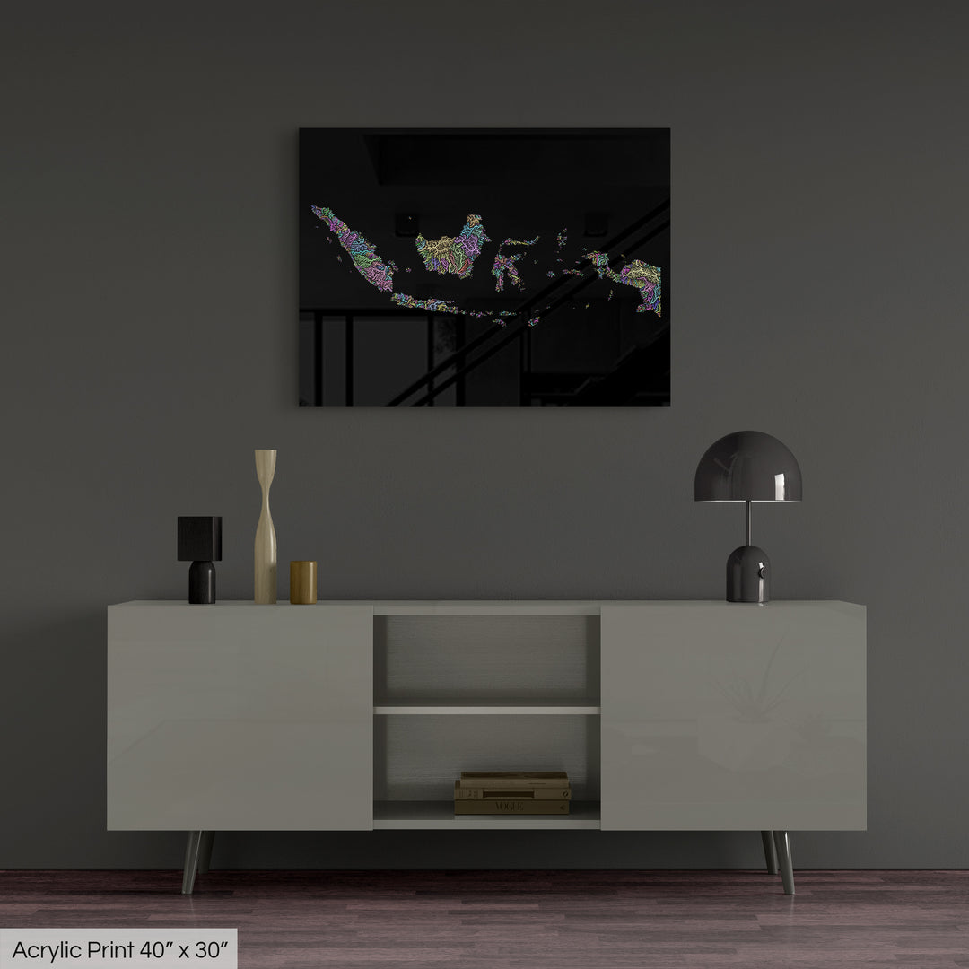 Indonesia - River basin map, pastel colours - Wall Art