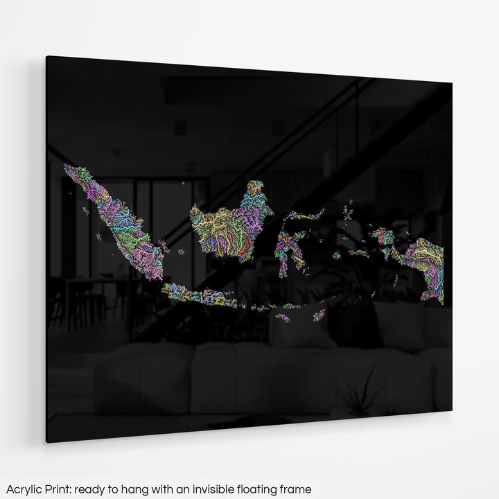 Indonesia - River basin map, pastel colours - Wall Art