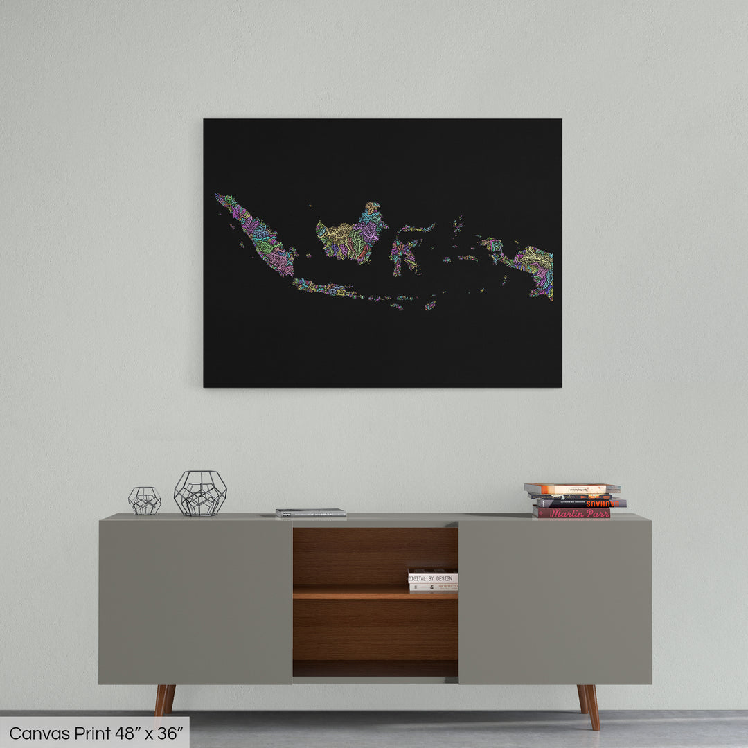 Indonesia - River basin map, pastel colours - Wall Art